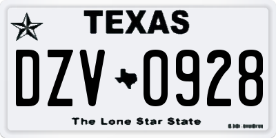 TX license plate DZV0928