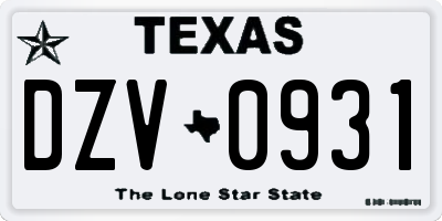 TX license plate DZV0931