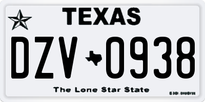 TX license plate DZV0938