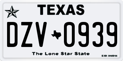 TX license plate DZV0939