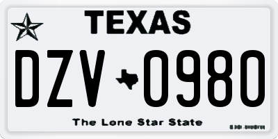 TX license plate DZV0980