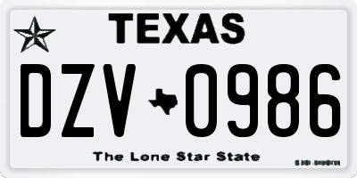 TX license plate DZV0986