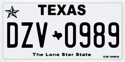 TX license plate DZV0989