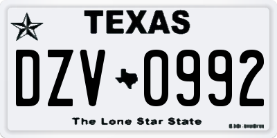 TX license plate DZV0992