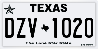 TX license plate DZV1020