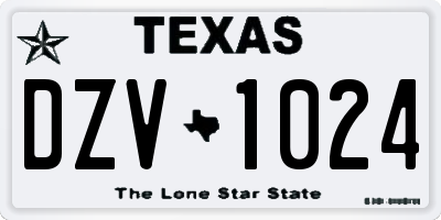 TX license plate DZV1024