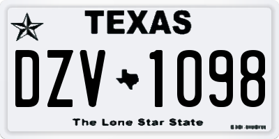TX license plate DZV1098