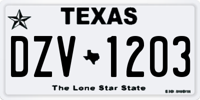 TX license plate DZV1203