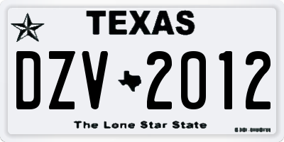 TX license plate DZV2012