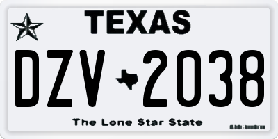 TX license plate DZV2038