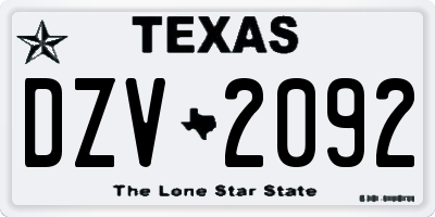 TX license plate DZV2092
