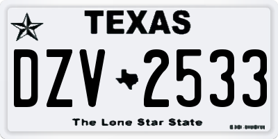 TX license plate DZV2533