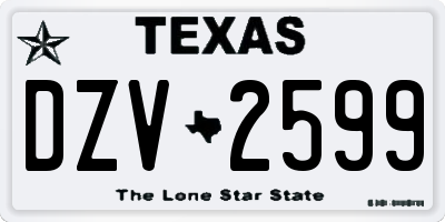 TX license plate DZV2599