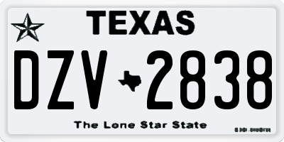 TX license plate DZV2838