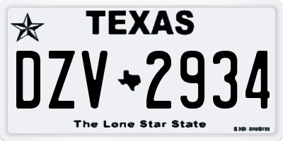 TX license plate DZV2934