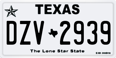 TX license plate DZV2939