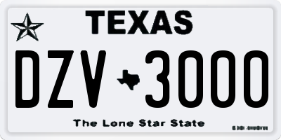 TX license plate DZV3000