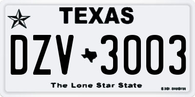 TX license plate DZV3003