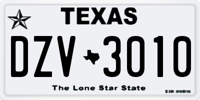 TX license plate DZV3010
