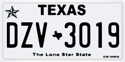 TX license plate DZV3019