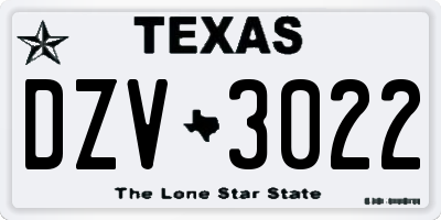 TX license plate DZV3022