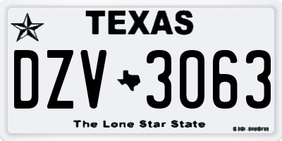 TX license plate DZV3063