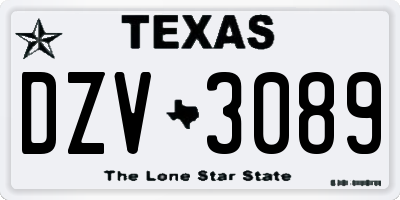 TX license plate DZV3089