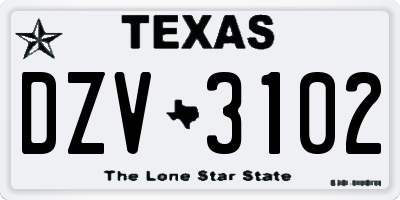 TX license plate DZV3102
