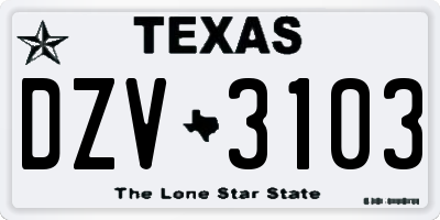 TX license plate DZV3103