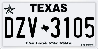 TX license plate DZV3105
