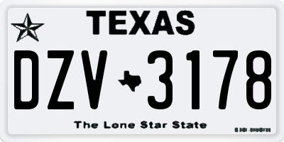 TX license plate DZV3178
