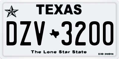 TX license plate DZV3200