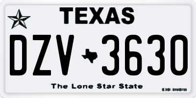 TX license plate DZV3630