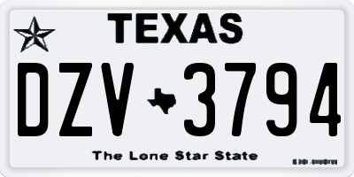 TX license plate DZV3794
