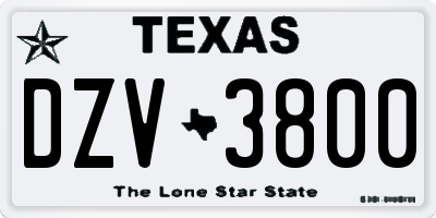TX license plate DZV3800