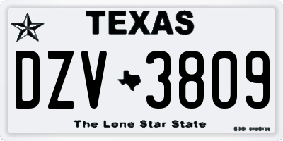 TX license plate DZV3809