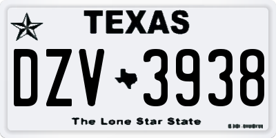 TX license plate DZV3938
