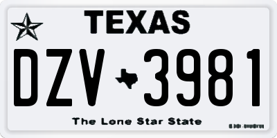 TX license plate DZV3981