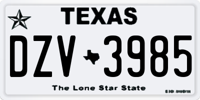 TX license plate DZV3985