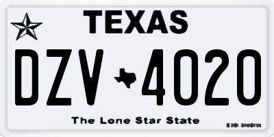 TX license plate DZV4020