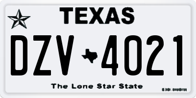 TX license plate DZV4021
