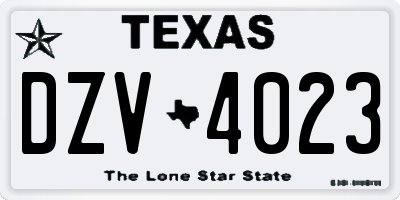 TX license plate DZV4023