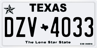 TX license plate DZV4033