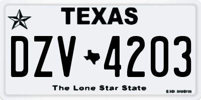 TX license plate DZV4203