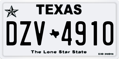 TX license plate DZV4910