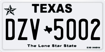 TX license plate DZV5002
