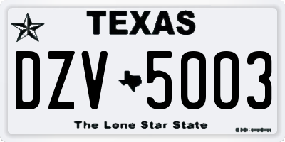 TX license plate DZV5003