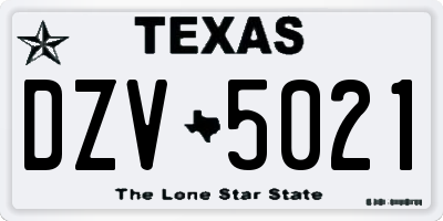 TX license plate DZV5021