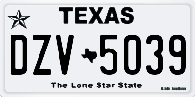 TX license plate DZV5039