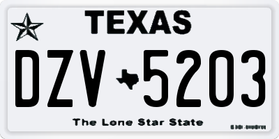 TX license plate DZV5203